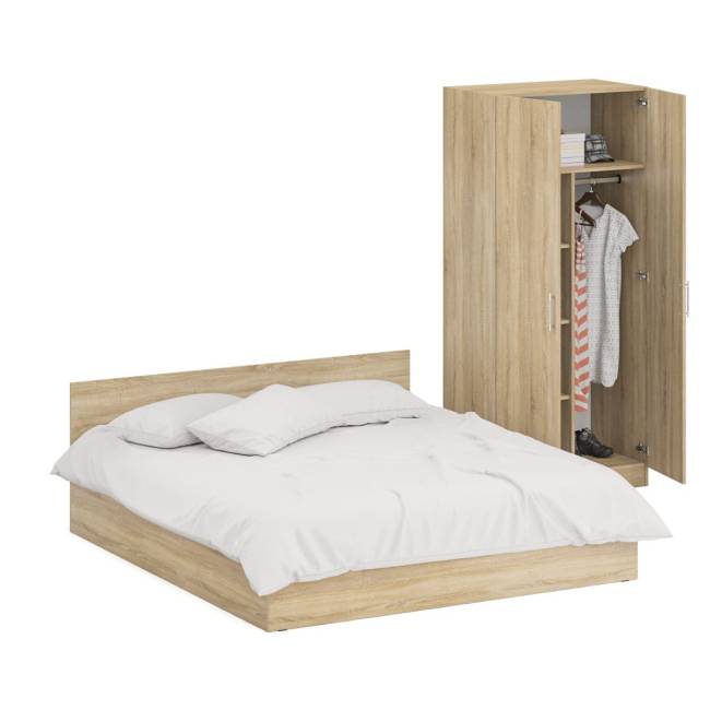 Кровать двуспальная 1800 со шкафом для одежды 2-х створчатым Стандарт цвет дуб сонома