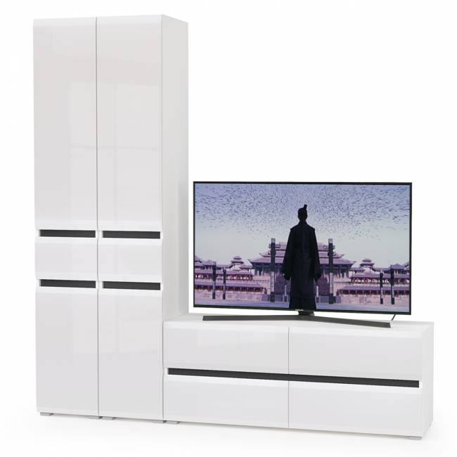 Стенка в гостиную Сидней № 17 цвет белый/чёрный/фасады МДФ белый глянец