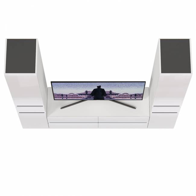 Стенка в гостиную Сидней № 17 цвет белый/чёрный/фасады МДФ белый глянец