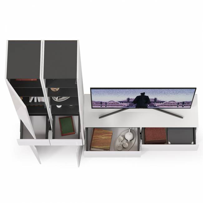 Стенка в гостиную Сидней № 17 цвет белый/чёрный/фасады МДФ белый глянец