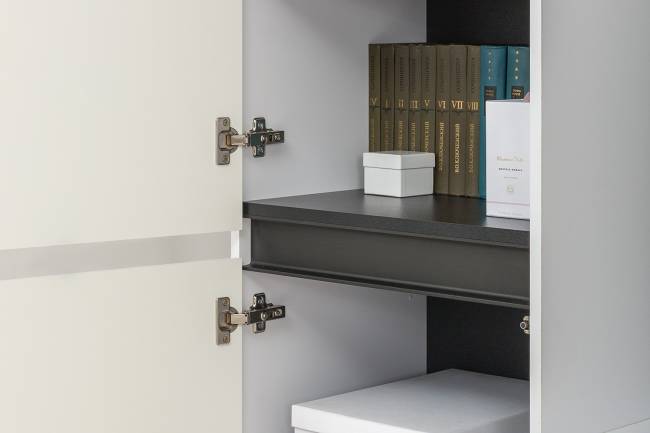 Стенка в гостиную Сидней № 17 цвет белый/чёрный/фасады МДФ белый глянец