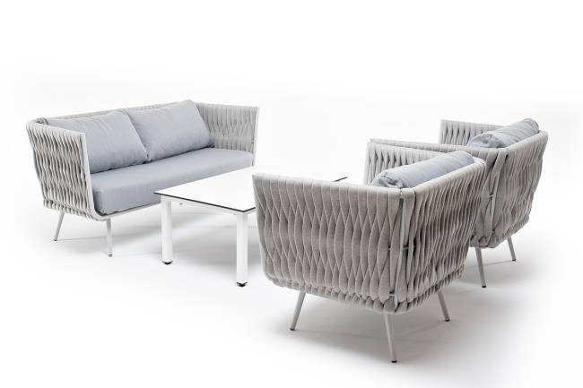 "Монако" лаунж-зона 4-местная из роупа со столом "Верона" (серый гранит), каркас светло-серый, роуп светло-серый "Монако" лаунж-зона 4-местная из роупа со столом "Верона" (серый гранит), каркас светло-серый, роуп светло-серый