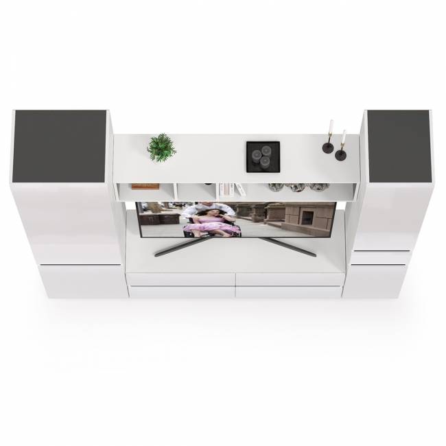 Стенка в гостиную Сидней № 21 цвет белый/чёрный/фасады МДФ белый глянец