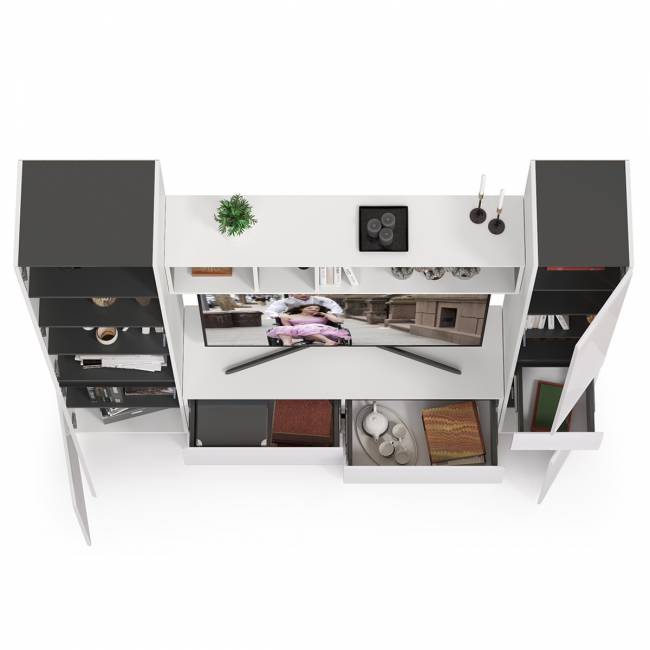 Стенка в гостиную Сидней № 21 цвет белый/чёрный/фасады МДФ белый глянец