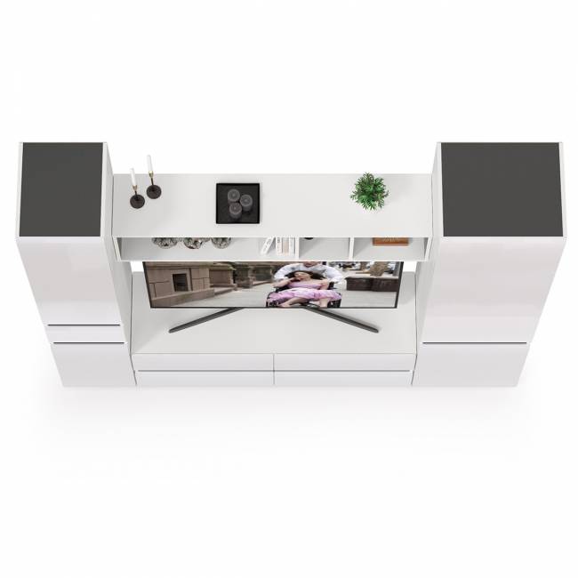 Стенка в гостиную Сидней № 21 цвет белый/чёрный/фасады МДФ белый глянец