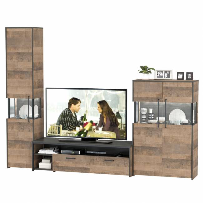 Мебель для гостиной в стиле лофт с подсветкой Трувор № 26 цвет дуб гранж песочный/интра Мебель для гостиной в стиле лофт с подсветкой Трувор № 26 цвет дуб гранж песочный/интра