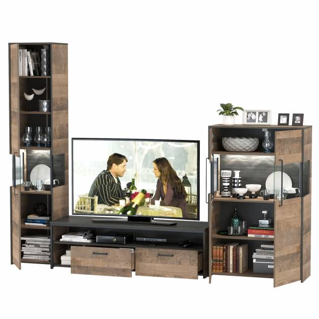 Мебель для гостиной в стиле лофт с подсветкой Трувор № 26 цвет дуб гранж песочный/интра Мебель для гостиной в стиле лофт с подсветкой Трувор № 26 цвет дуб гранж песочный/интра