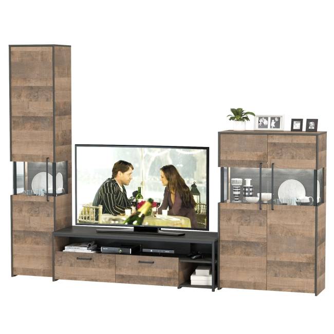 Мебель для гостиной в стиле лофт с подсветкой Трувор № 26 цвет дуб гранж песочный/интра Мебель для гостиной в стиле лофт с подсветкой Трувор № 26 цвет дуб гранж песочный/интра