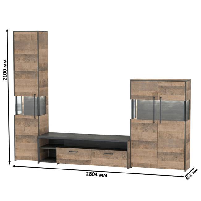 Мебель для гостиной в стиле лофт с подсветкой Трувор № 26 цвет дуб гранж песочный/интра Мебель для гостиной в стиле лофт с подсветкой Трувор № 26 цвет дуб гранж песочный/интра