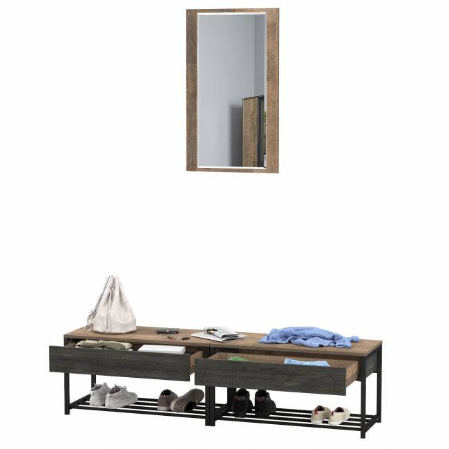 Две тумбы для обуви с сиденьем и зеркалом Трувор цвет дуб гранж песочный/интра Две тумбы для обуви с сиденьем и зеркалом Трувор цвет дуб гранж песочный/интра