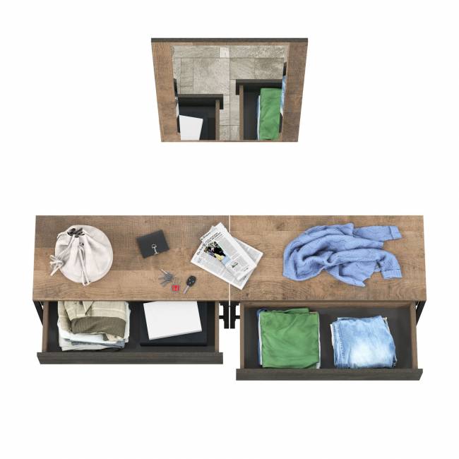 Две тумбы для обуви с сиденьем и зеркалом Трувор цвет дуб гранж песочный/интра Две тумбы для обуви с сиденьем и зеркалом Трувор цвет дуб гранж песочный/интра