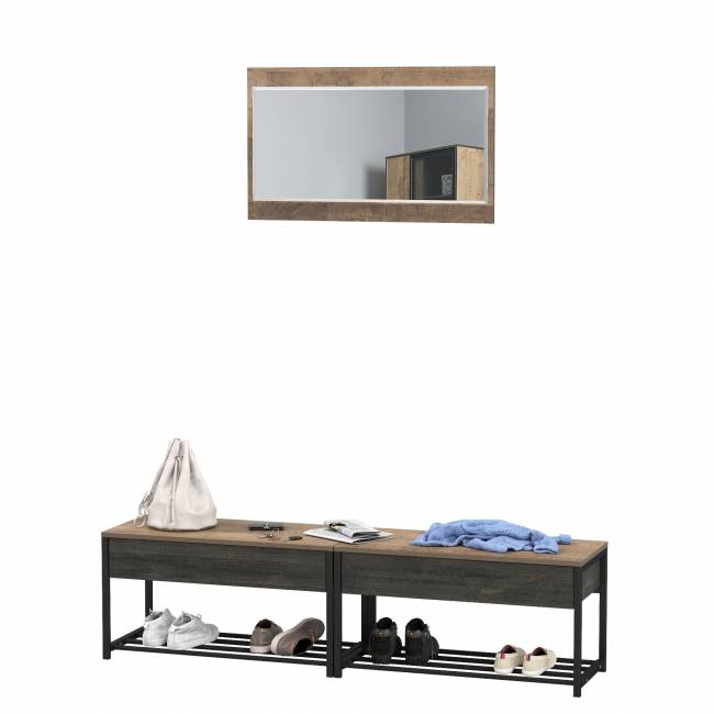 Две тумбы для обуви с сиденьем и зеркалом Трувор цвет дуб гранж песочный/интра Две тумбы для обуви с сиденьем и зеркалом Трувор цвет дуб гранж песочный/интра