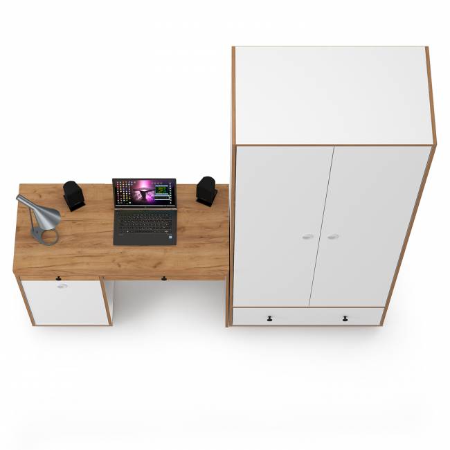 Письменный стол Вуди и платяной шкаф цвет белый премиум/дуб крафт золотой Письменный стол Вуди и платяной шкаф цвет белый премиум/дуб крафт золотой