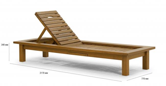 Шезлонг-лежак деревянный с матрасом Roova 2170х770х340 мм