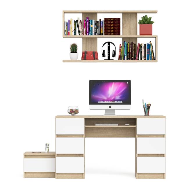 Двухтумбовый стол компьютерный Мори МС-2 с тумбочкой с ящиком и полкой на 1200 цвет дуб сонома/белый