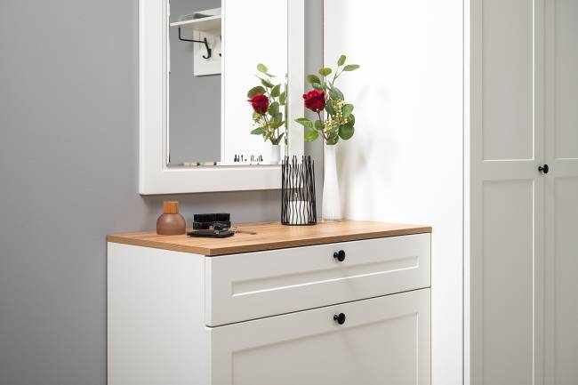 Тумба для обуви Остин 16.121 цвет белый шагрень/дуб крафт золотой