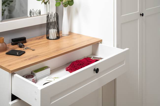 Тумба для обуви Остин 16.121 цвет белый шагрень/дуб крафт золотой