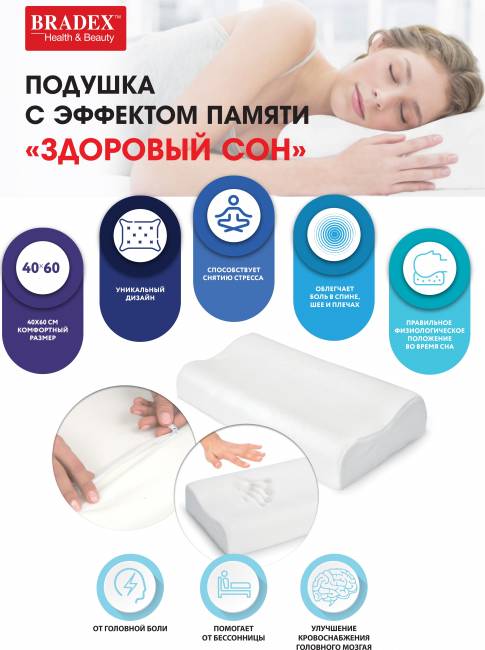 Подушка с эффектом памяти "ЗДОРОВЫЙ СОН", 40х60 см Подушка с эффектом памяти "ЗДОРОВЫЙ СОН", 40х60 см