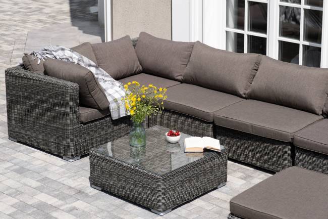 "Лунго" трансформирующаяся лаунж-зона из искусственного ротанга, цвет графит "Лунго" трансформирующаяся лаунж-зона из искусственного ротанга, цвет графит