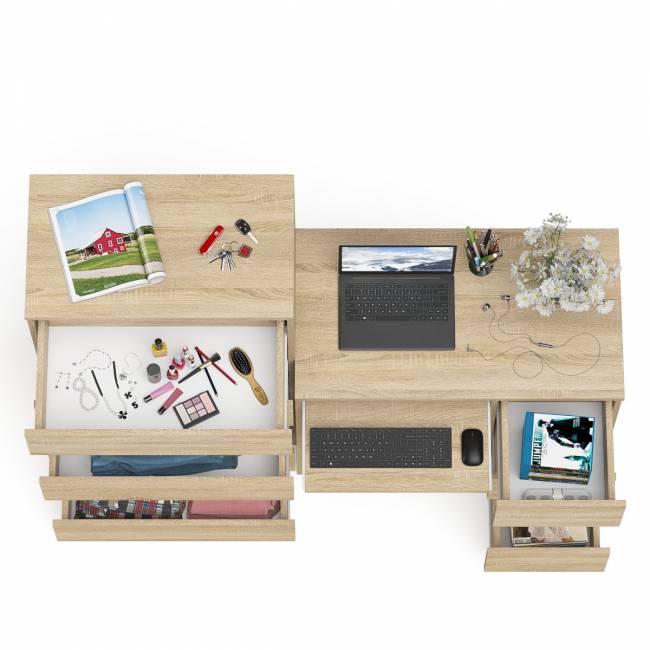 Высокий комод Мори на 700 5 ящиков и компьютерный стол Мори МС-6 тумба справа цвет дуб сонома