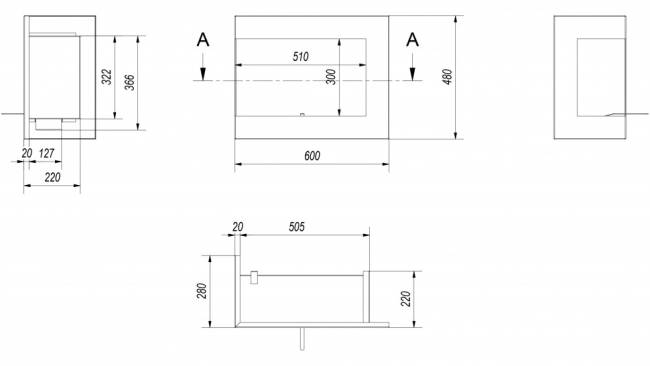 Биокамин Kratki DELTA/L/600 угловой, TUV