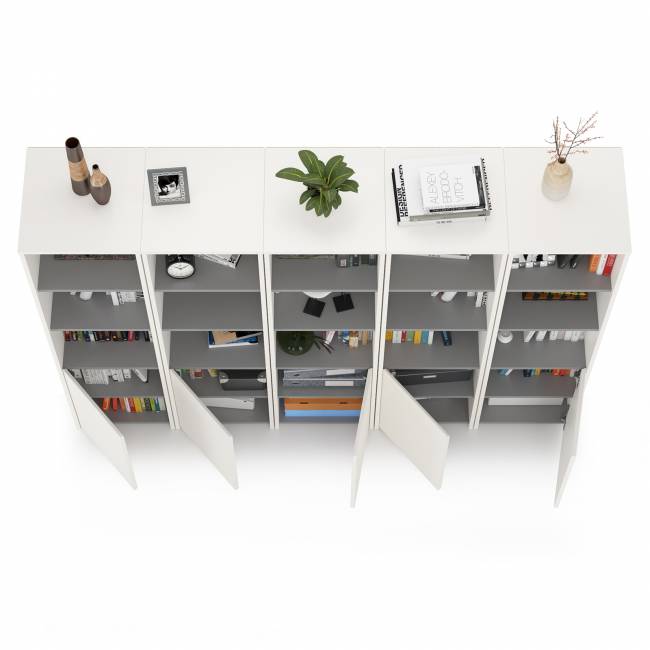 Открытые шкафы для библиотеки Торонто цвет белый шагрень/стальной серый