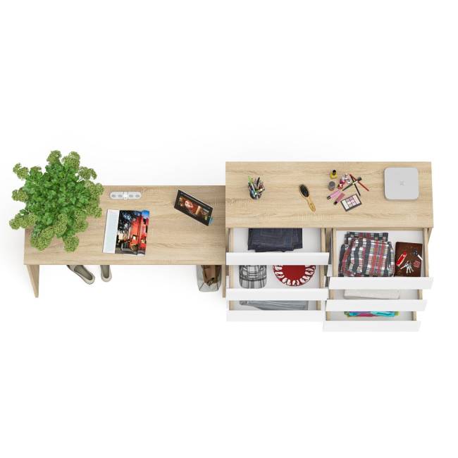 Большой комод МК1200.10 десять ящиков и письменный стол МСП1200 Мори цвет дуб сонома/белый Большой комод МК1200.10 десять ящиков и письменный стол МСП1200 Мори цвет дуб сонома/белый