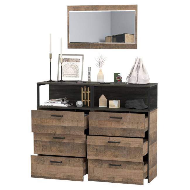 Два комода с ящиками Трувор 13.307.02 и зеркало цвет дуб гранж песочный/интра Два комода с ящиками Трувор 13.307.02 и зеркало цвет дуб гранж песочный/интра