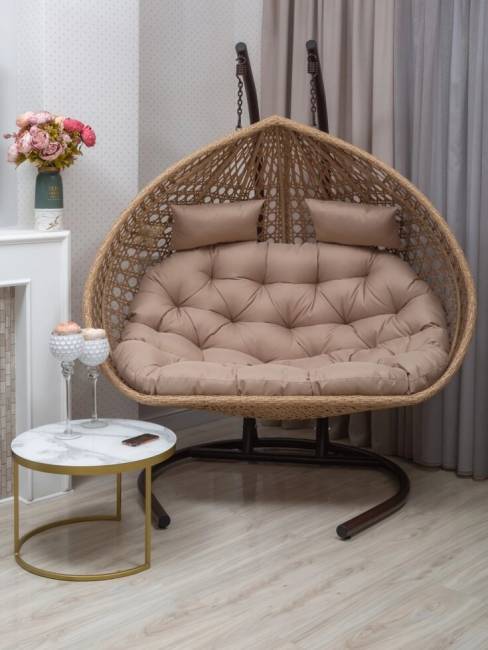 Подвесное двухместное кресло из искусственного ротанга "FRESCO GRANDE", светло-коричневый Подвесное двухместное кресло из искусственного ротанга "FRESCO GRANDE", светло-коричневый