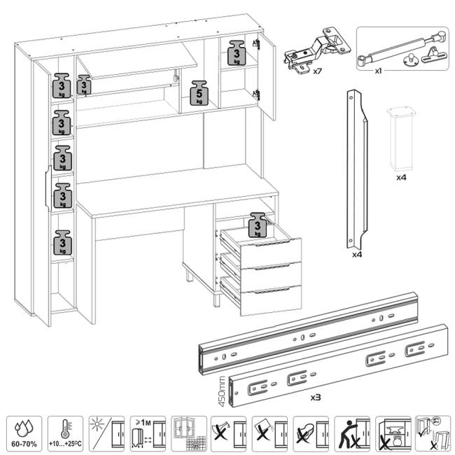 Два компьютерных стола с пеналом и тумбой Комфорт 12.95N цвет дуб сонома/белый/тёмно-серый/белый премиум Два компьютерных стола с пеналом и тумбой Комфорт 12.95N цвет дуб сонома/белый/тёмно-серый/белый премиум