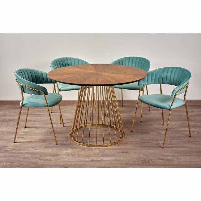 Стол Liverpool диам.110см, шпон орех лучевой набор, с золотистыми ножками Стол Liverpool диам.110см, шпон орех лучевой набор, с золотистыми ножками