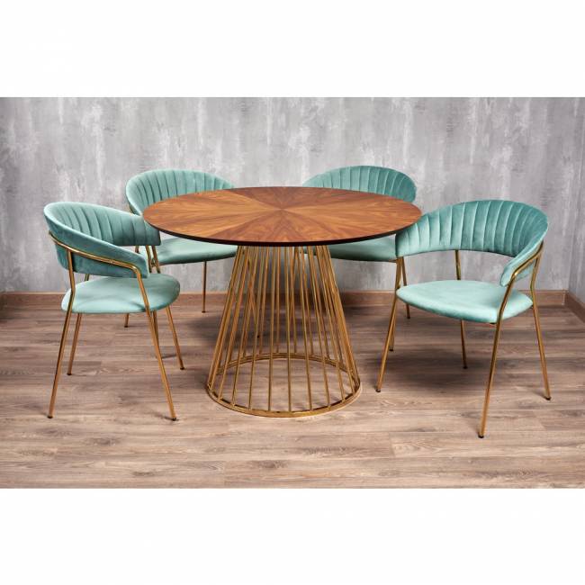 Стол Liverpool диам.110см, шпон орех лучевой набор, с золотистыми ножками Стол Liverpool диам.110см, шпон орех лучевой набор, с золотистыми ножками