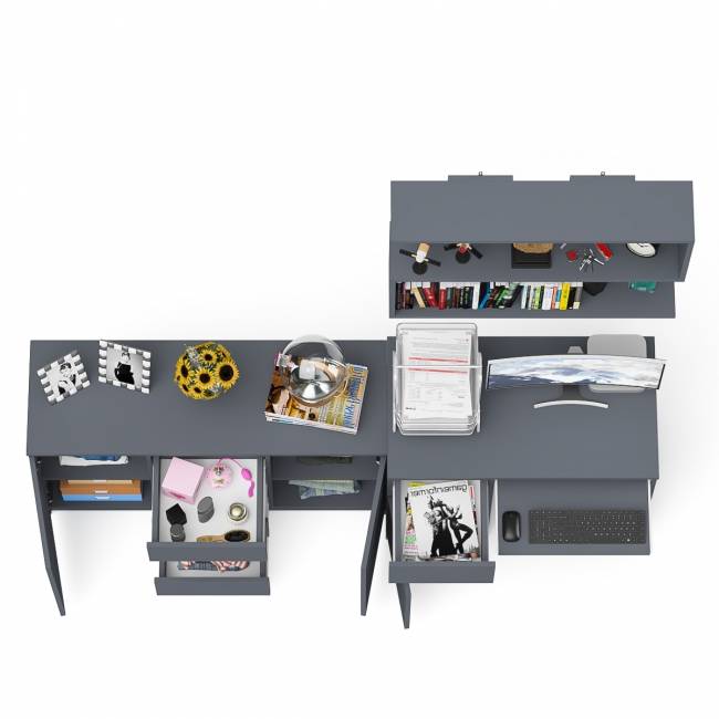 Стол компьютерный Мори МС-1 левый с верхней полкой и комодом с дверками и ящиками цвет графит