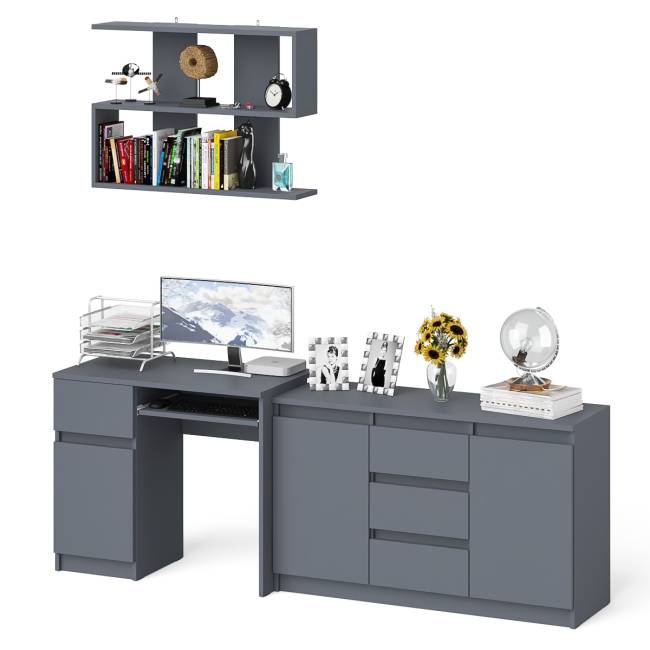 Стол компьютерный Мори МС-1 левый с верхней полкой и комодом с дверками и ящиками цвет графит