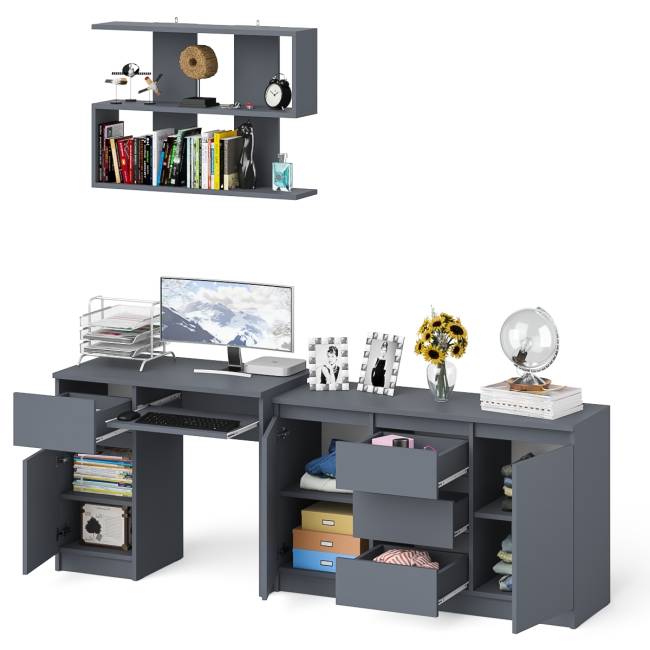 Стол компьютерный Мори МС-1 левый с верхней полкой и комодом с дверками и ящиками цвет графит