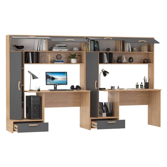 Лайт столы письменные 03.243Н с верхними полочками цвет гикори рокфорд натуральный/тёмно-серый Лайт столы письменные 03.243Н с верхними полочками цвет гикори рокфорд натуральный/тёмно-серый