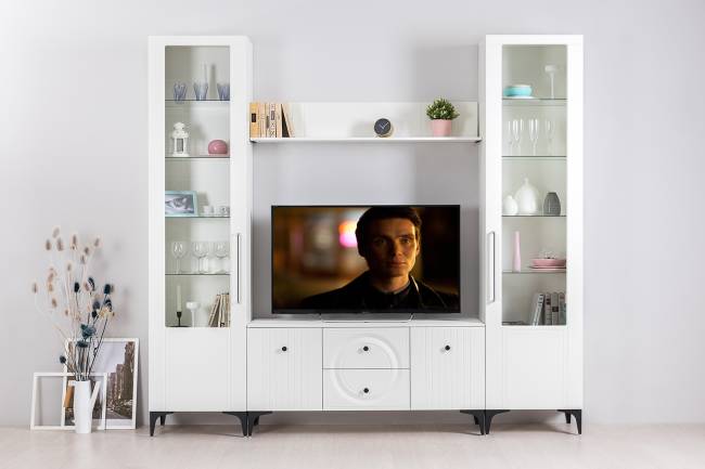 Стенка для гостиной Валенсия № 62 цвет белый шагрень Стенка для гостиной Валенсия № 62 цвет белый шагрень