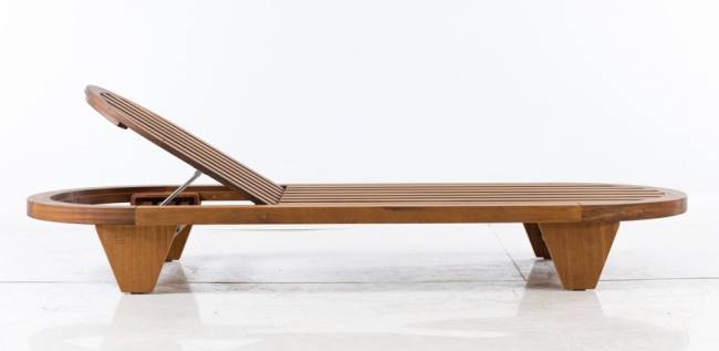 Шезлонг-лежак деревянный с матрасом Spain натуральный, голубой 2300х860x300 мм