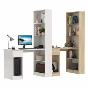 Два письменных стола Лайт 10.01 со шкафом с полками цвет белый гладкий/плэйн