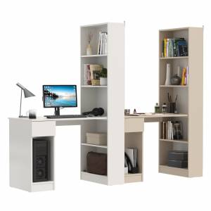 Два стола письменных с выдвижным ящиком и открытым шкафом Лайт 10.01 цвет белый гладкий/сатин