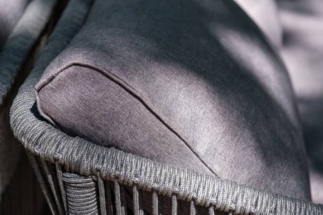 "Канны" диван 2-местный плетеный из роупа, каркас алюминий темно-серый (RAL7024) муар, роуп темно-серый круглый, ткань темно-серая 027 "Канны" диван 2-местный плетеный из роупа, каркас алюминий темно-серый (RAL7024) муар, роуп темно-серый круглый, ткань темно-серая 027