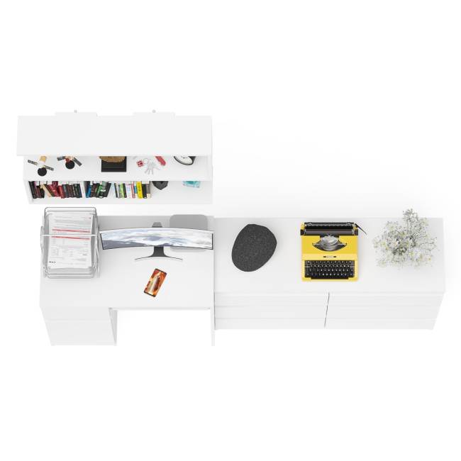 Большой комод на 6-ть ящиков Мори с компьютерным столом МС-1 левый и полка открытая на 900 цвет белый