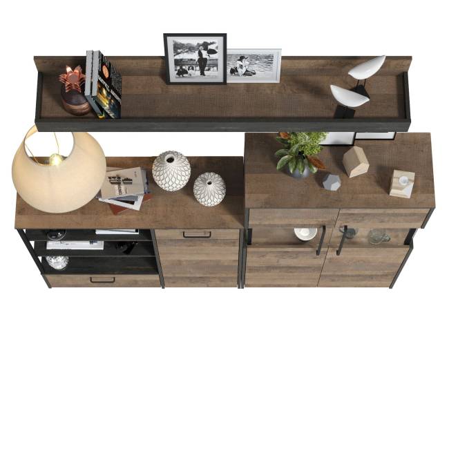 Комод с витриной с подсветкой и комод с дверкой и ящиком Трувор цвет дуб гранж песочный/интра Комод с витриной с подсветкой и комод с дверкой и ящиком Трувор цвет дуб гранж песочный/интра