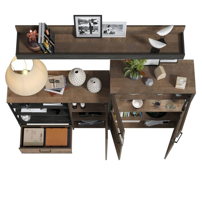 Комод с витриной с подсветкой и комод с дверкой и ящиком Трувор цвет дуб гранж песочный/интра Комод с витриной с подсветкой и комод с дверкой и ящиком Трувор цвет дуб гранж песочный/интра