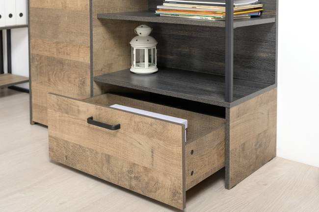 Комод с витриной с подсветкой и комод с дверкой и ящиком Трувор цвет дуб гранж песочный/интра Комод с витриной с подсветкой и комод с дверкой и ящиком Трувор цвет дуб гранж песочный/интра