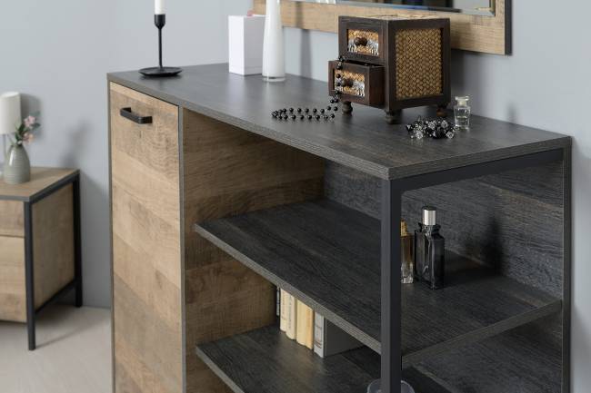 Комод с витриной с подсветкой и комод с дверкой и ящиком Трувор цвет дуб гранж песочный/интра Комод с витриной с подсветкой и комод с дверкой и ящиком Трувор цвет дуб гранж песочный/интра