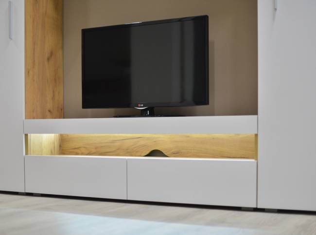 Тумба под ТВ Альба цвет дуб крафт золотой/белый премиум